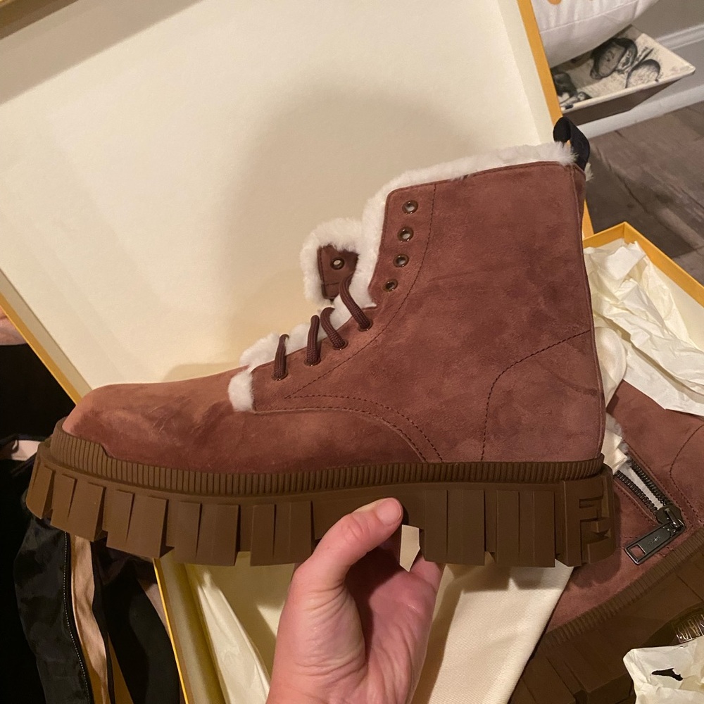 Fendi Suede Shearling Lined Combat Boot
